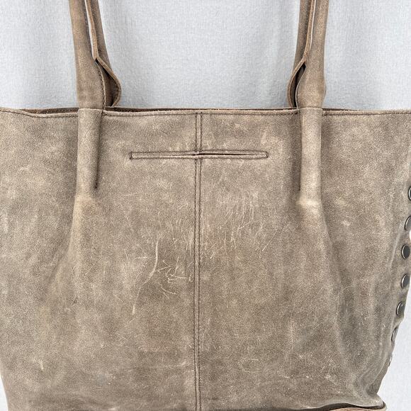 HAMMITT Oliver Zip Tote Womens Large Distressed Taupe Gray Studded Shoulder Bag - Picture 13 of 16